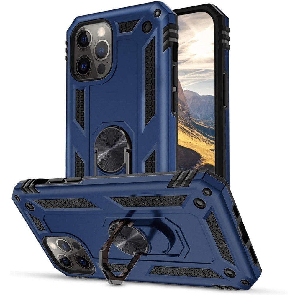 Samsung Galaxy M53 5G SM-M536B, Műanyag hátlap védőtok, közepesen ütésálló, szilikon belső, telefontartó gyűrű, Defender, sötétkék (121095)-0
