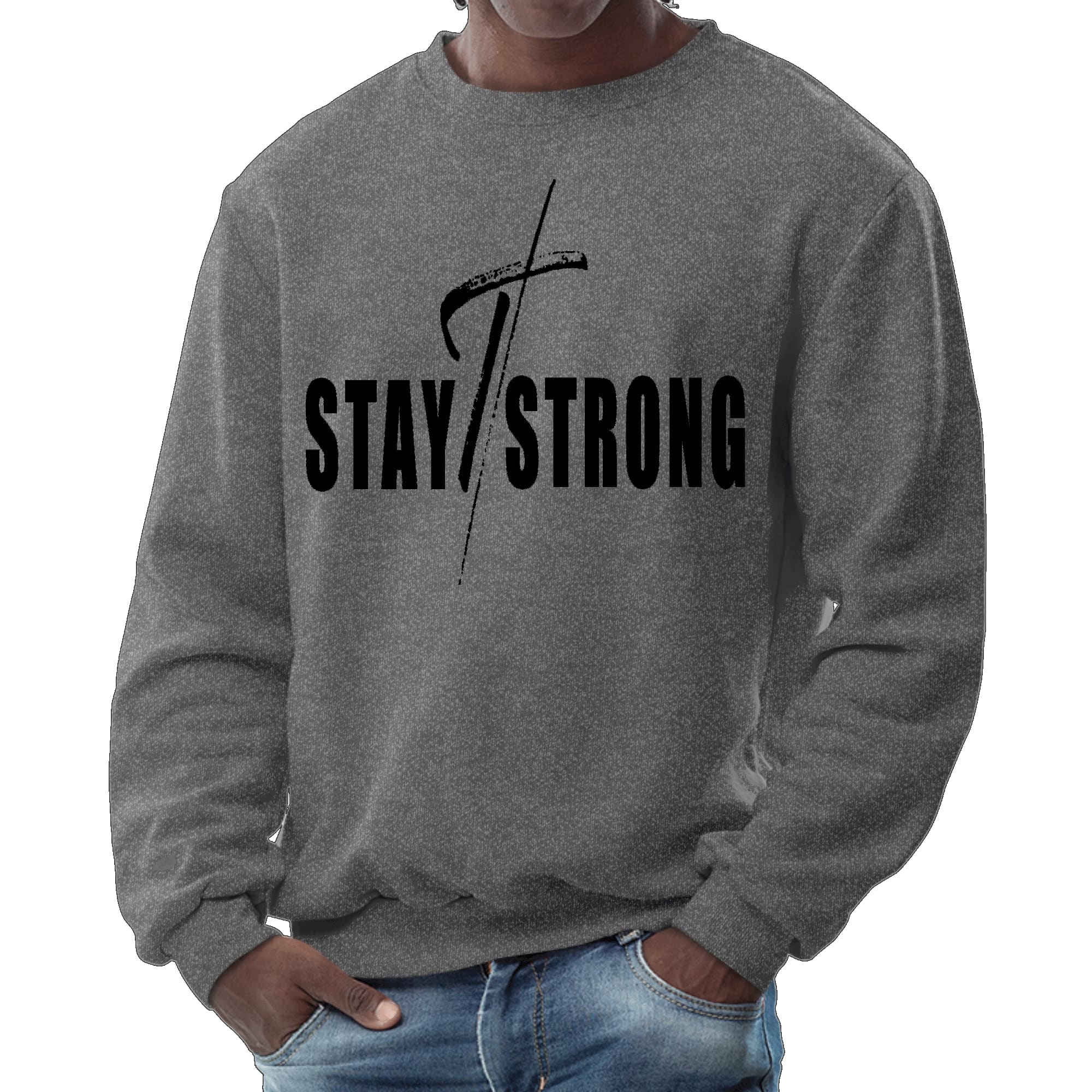Mens Graphic Sweatshirt - Stay Strong with Cross Black Print