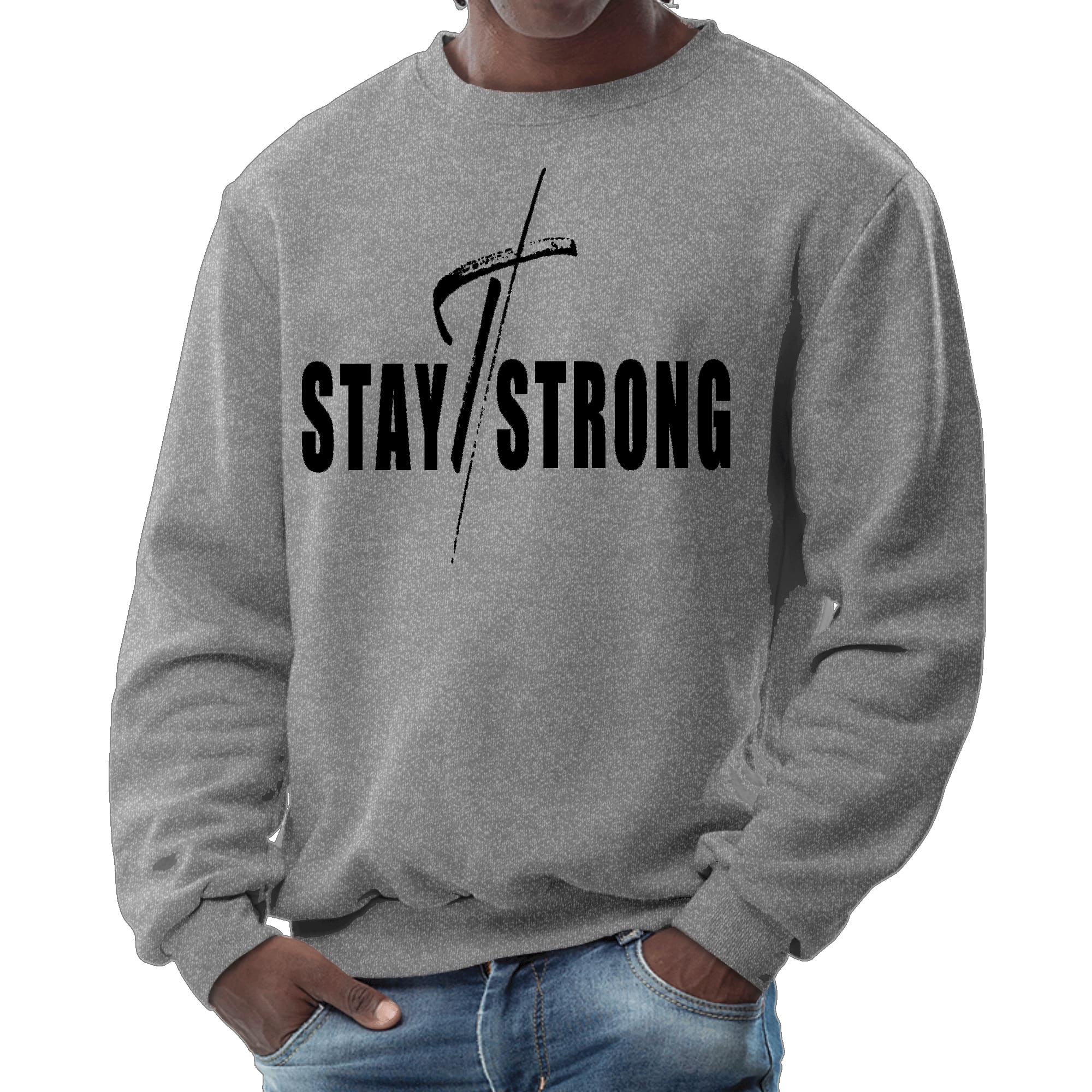 Mens Graphic Sweatshirt - Stay Strong with Cross Black Print