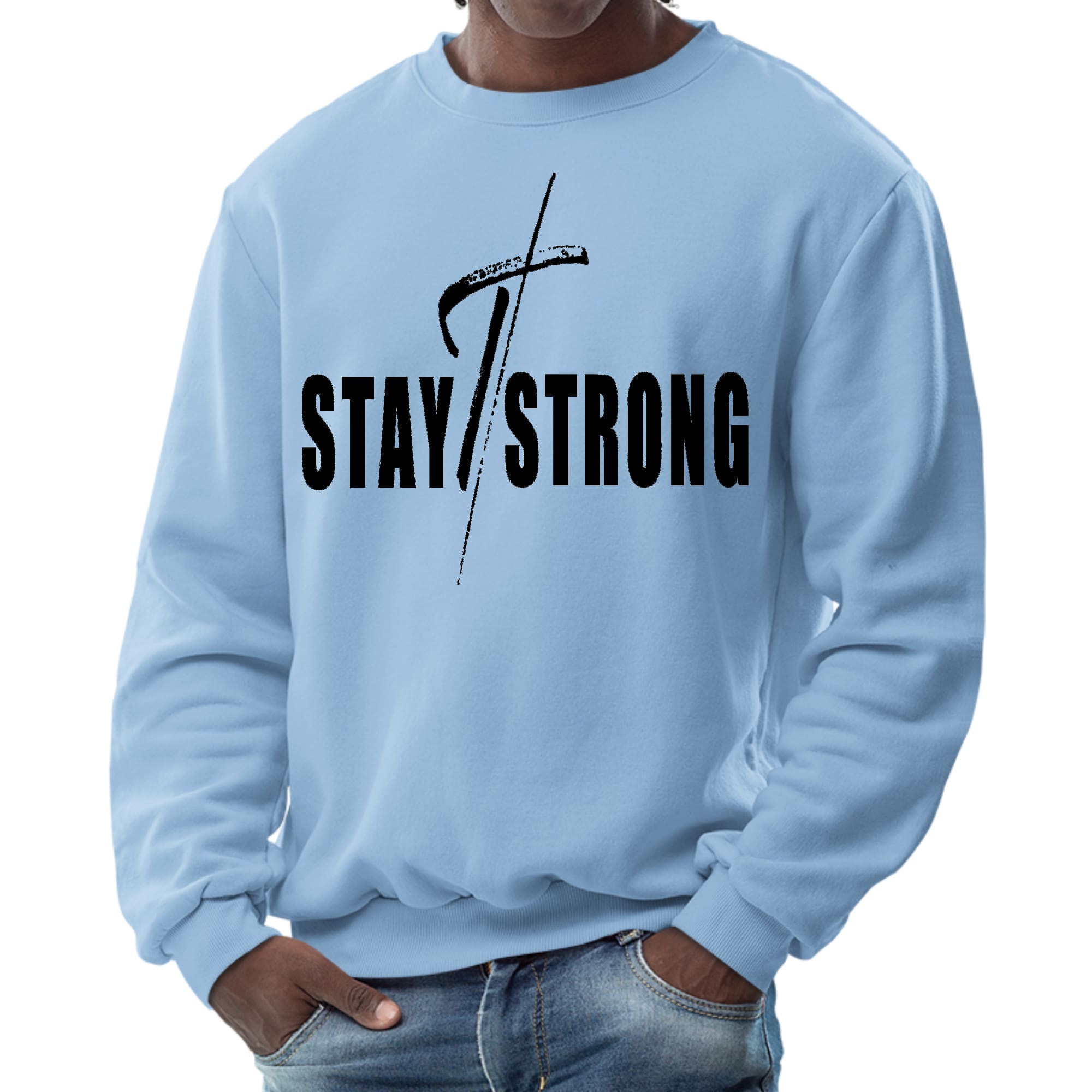 Mens Graphic Sweatshirt - Stay Strong with Cross Black Print