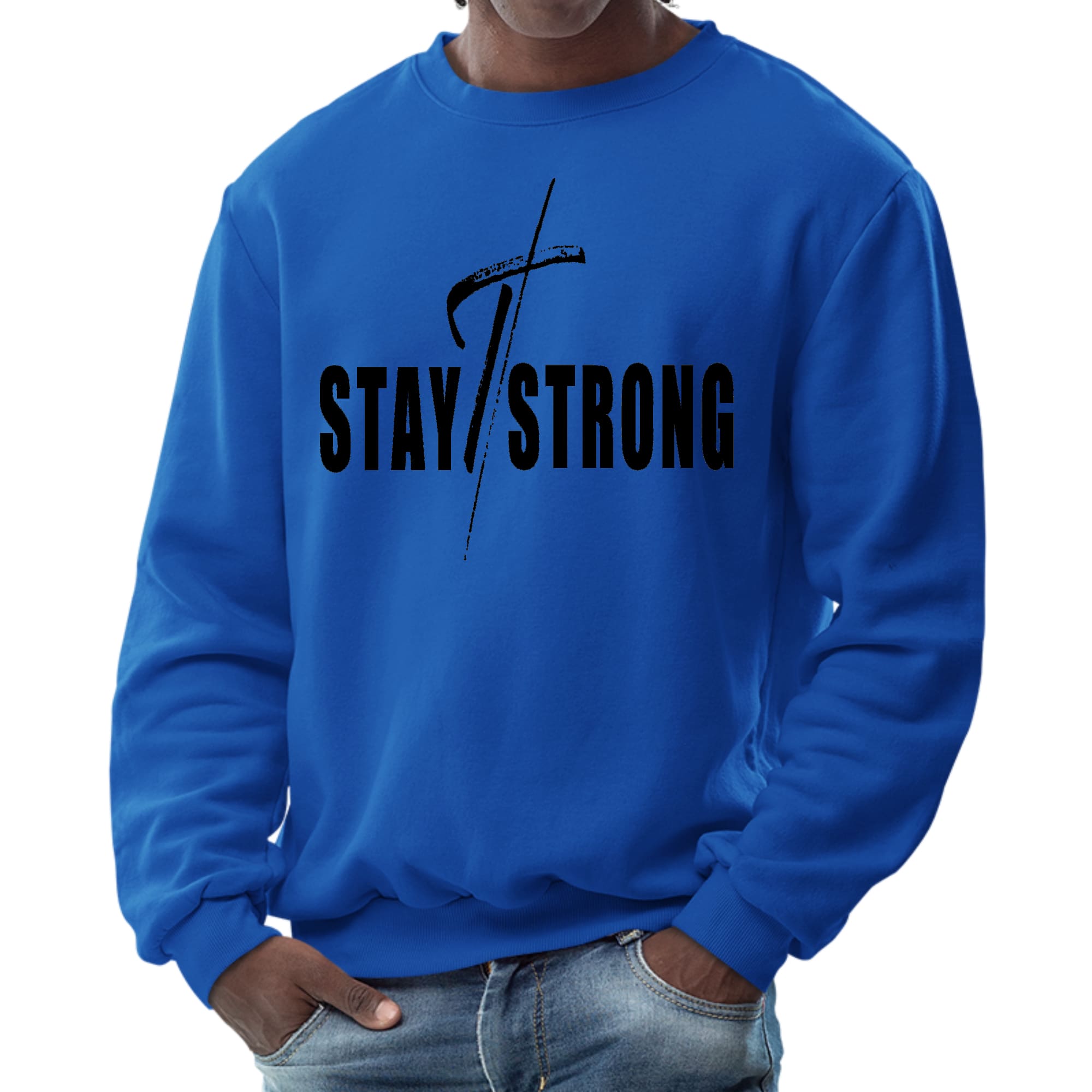 Mens Graphic Sweatshirt - Stay Strong with Cross Black Print
