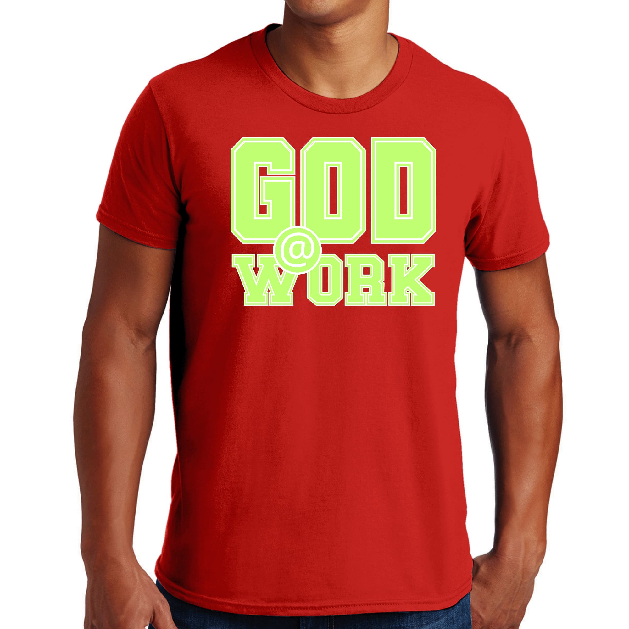 Mens Graphic T-shirt God @ Work Neon Green and White Print