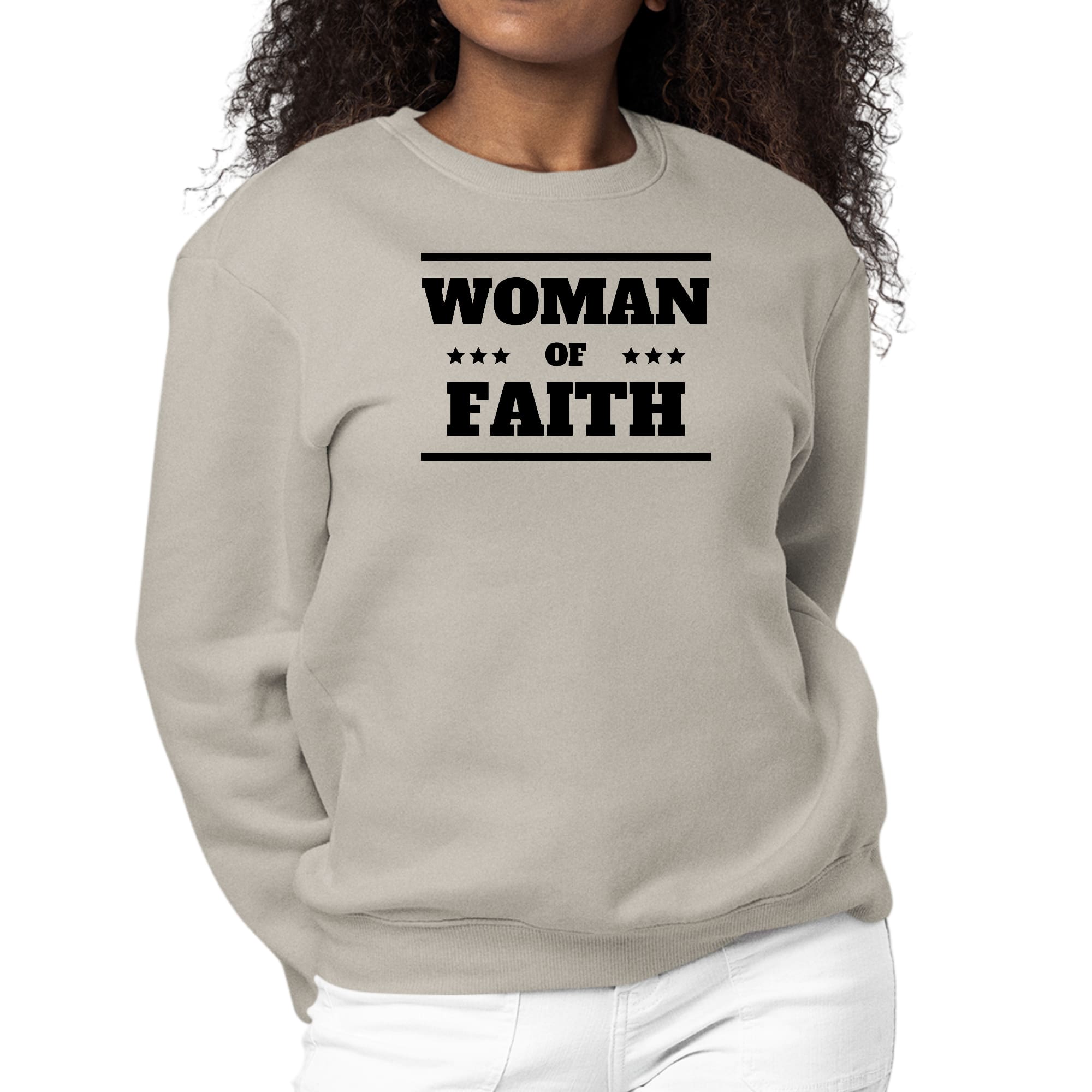 Womens Graphic Sweatshirt Woman of Faith Black Illustration