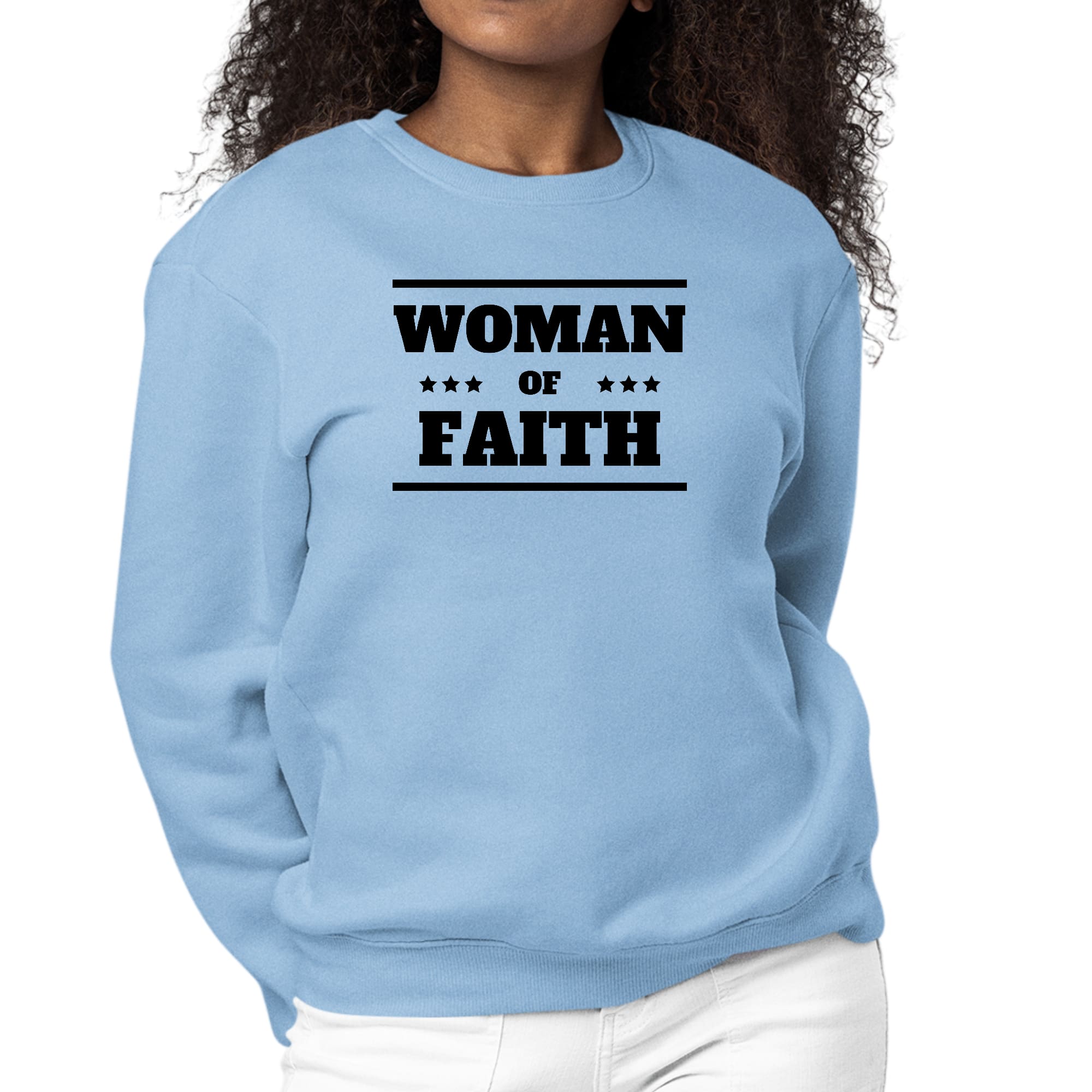 Womens Graphic Sweatshirt Woman of Faith Black Illustration