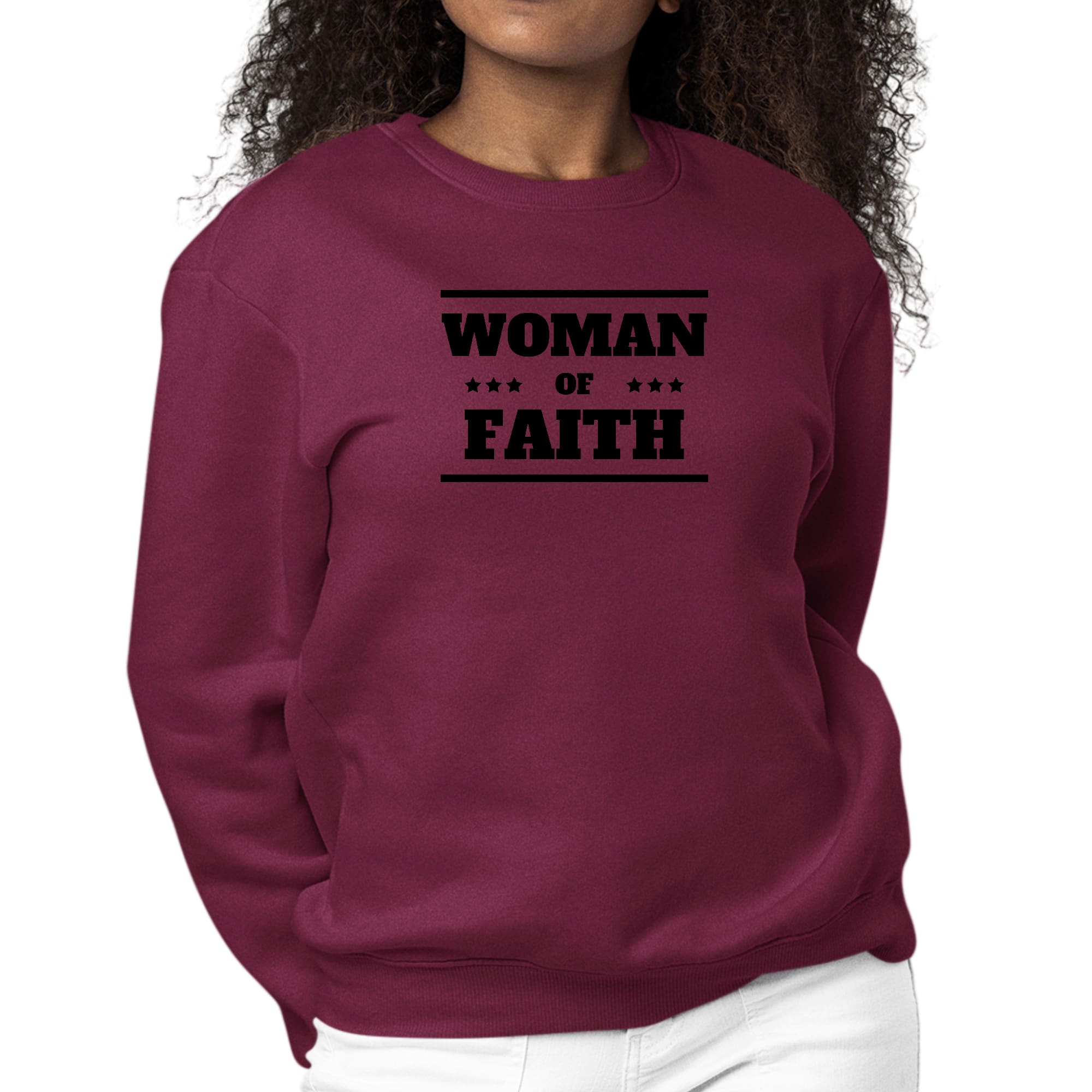 Womens Graphic Sweatshirt Woman of Faith Black Illustration