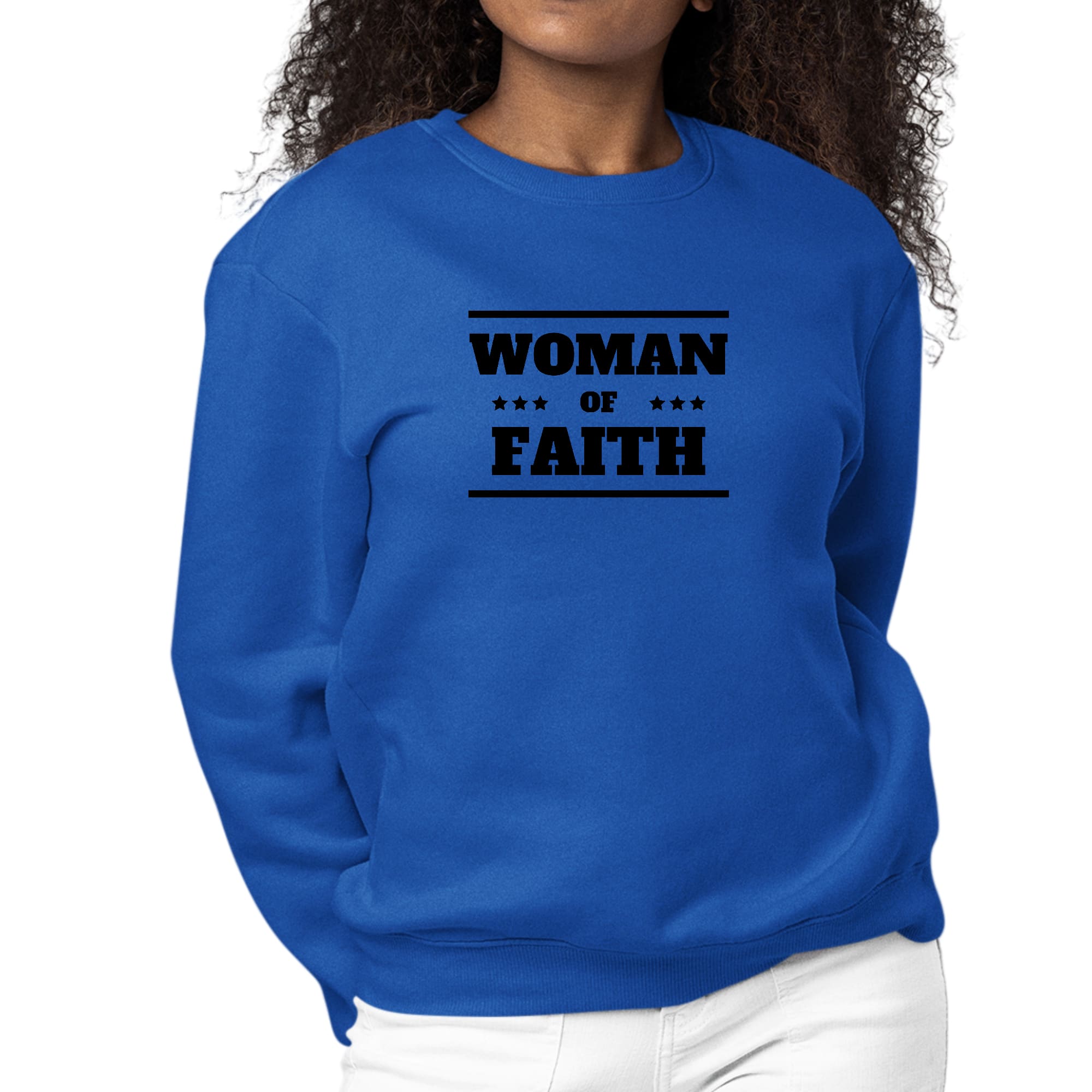 Womens Graphic Sweatshirt Woman of Faith Black Illustration