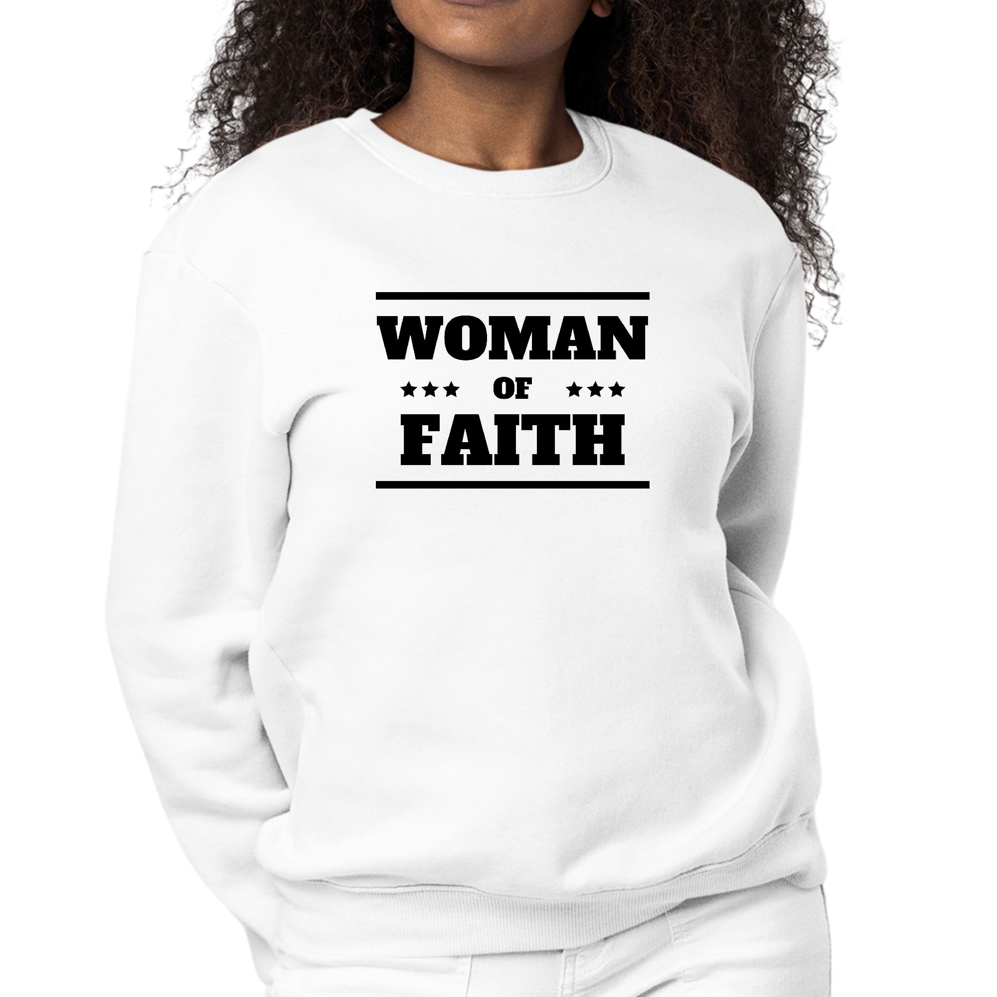 Womens Graphic Sweatshirt Woman of Faith Black Illustration