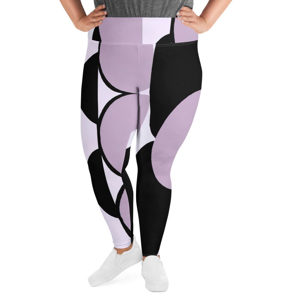 Womens Plus Size Fitness Leggings - Geometric Lavender and Black