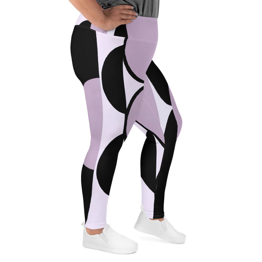 Womens Plus Size Fitness Leggings - Geometric Lavender and Black