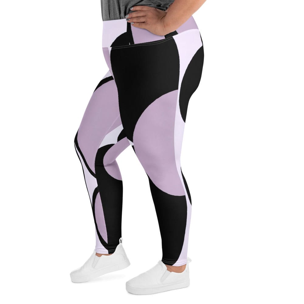 Womens Plus Size Fitness Leggings - Geometric Lavender and Black
