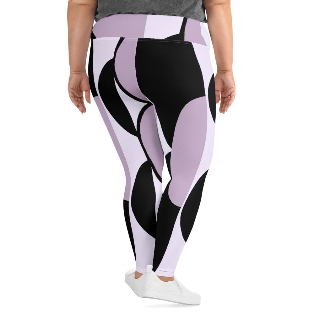 Womens Plus Size Fitness Leggings - Geometric Lavender and Black