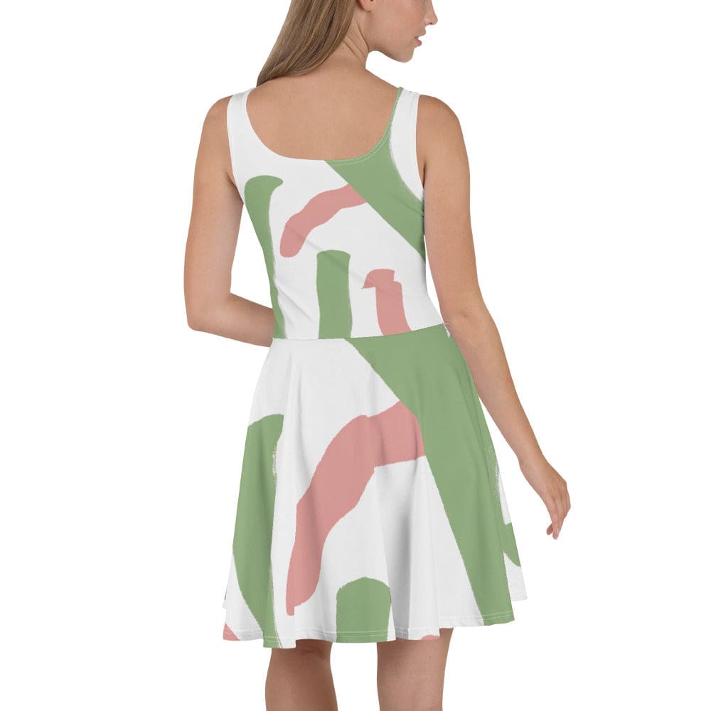 Womens Skater Dress - Green Mauve Abstract Brush Stroke Pattern